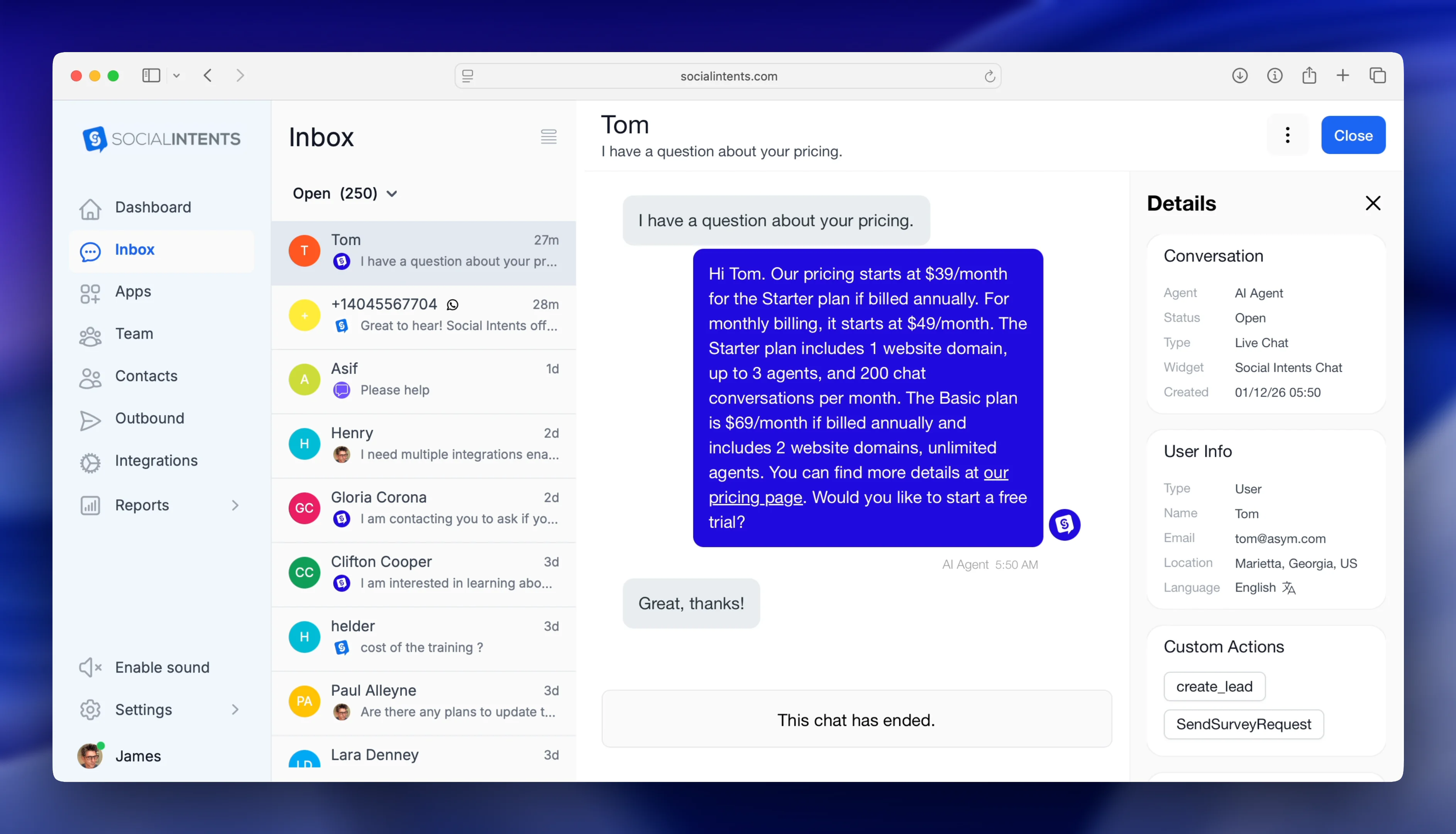 Social Intents Dashboard