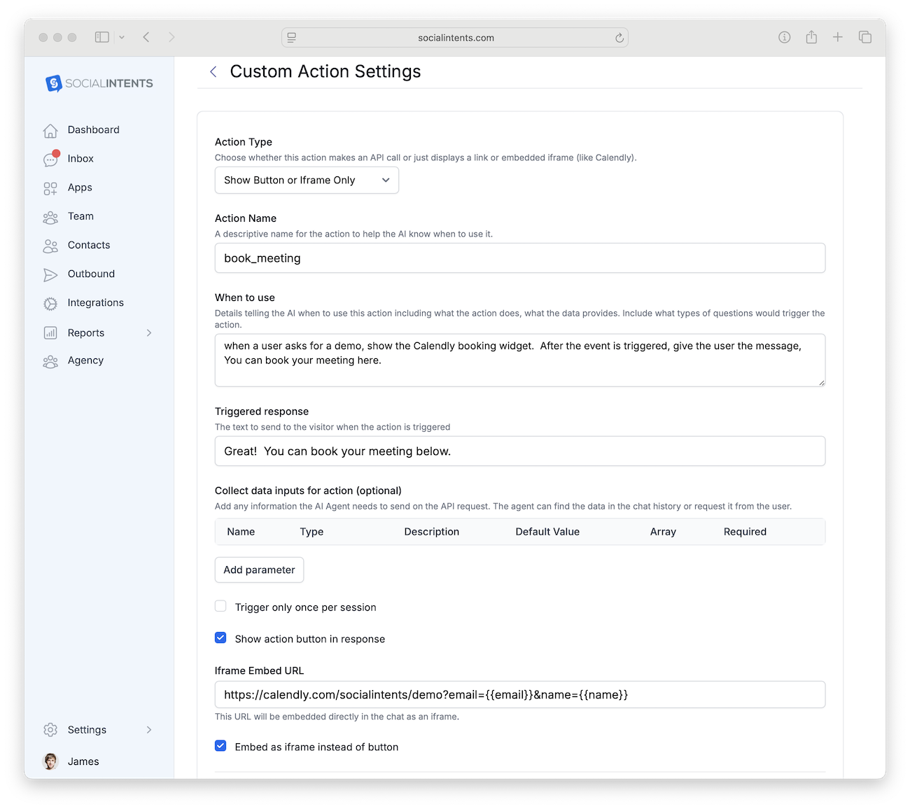 Calendly AI Action configuration screen