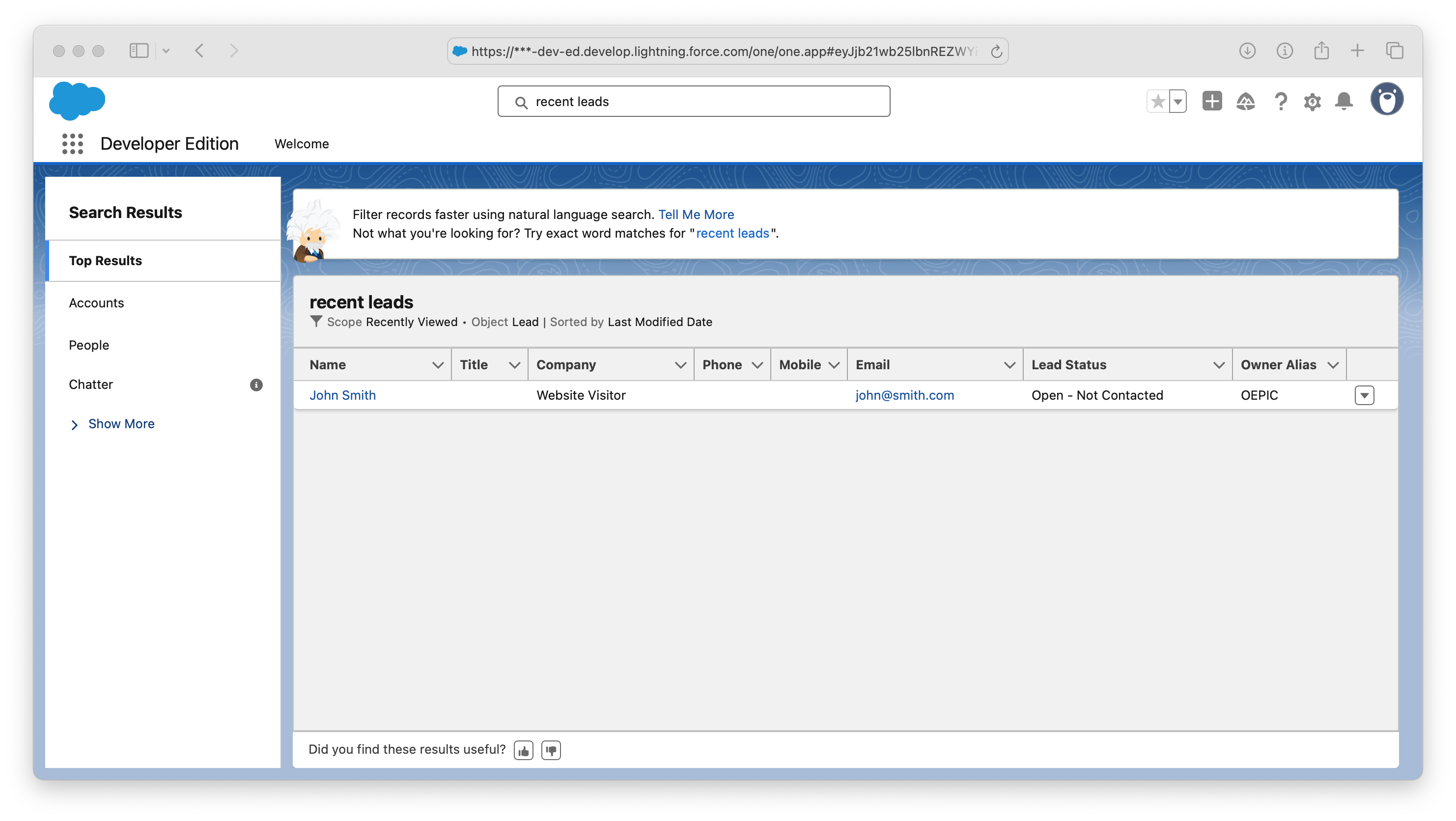 Salesforce lead created from AI chatbot conversation
